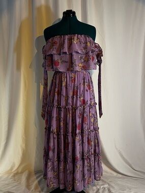Forever 21 Lavender Floral Off-Shoulder Maxi Dress